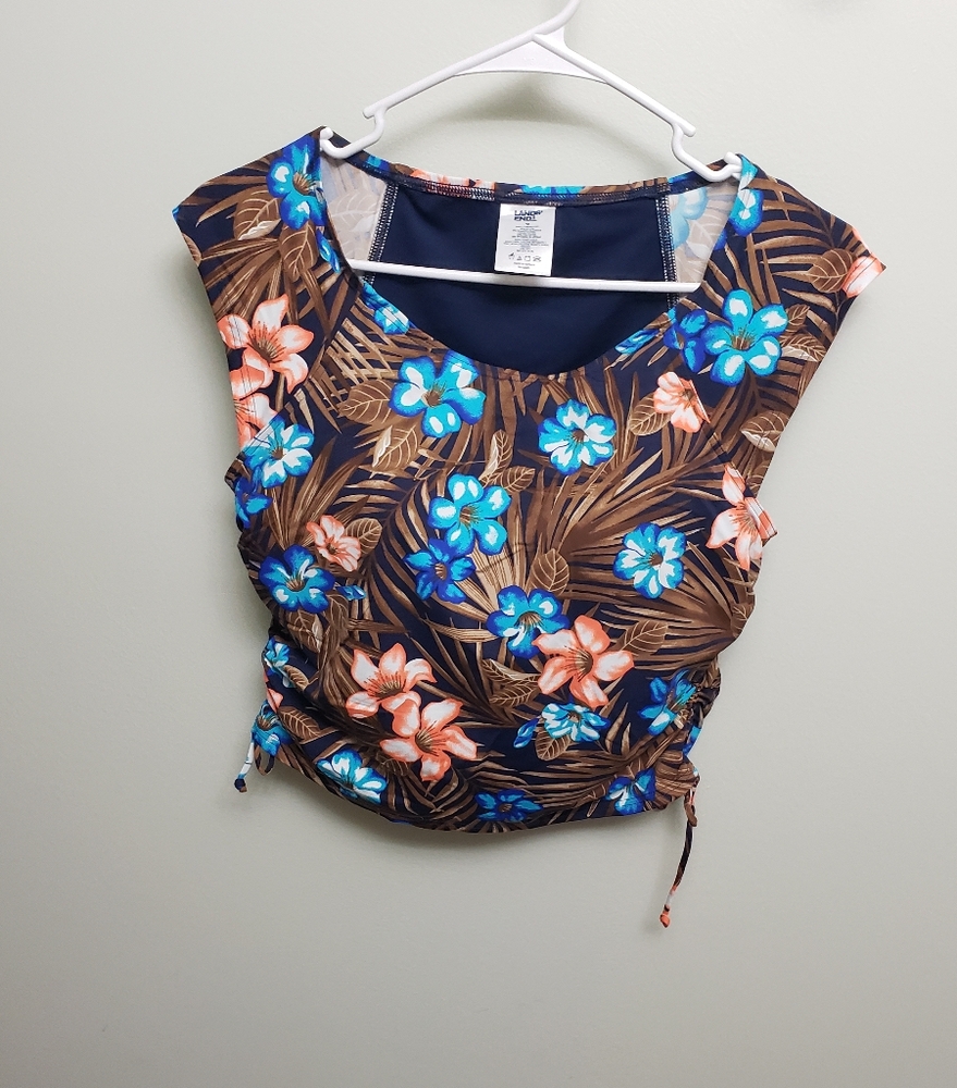 Land's End Tropical Floral Women's Swim Top Cinched Sides Size 10